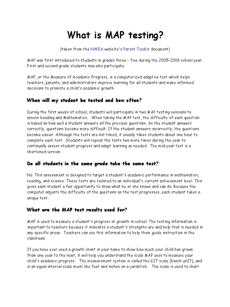 Map Testing PDF Educational Assessment Teachers