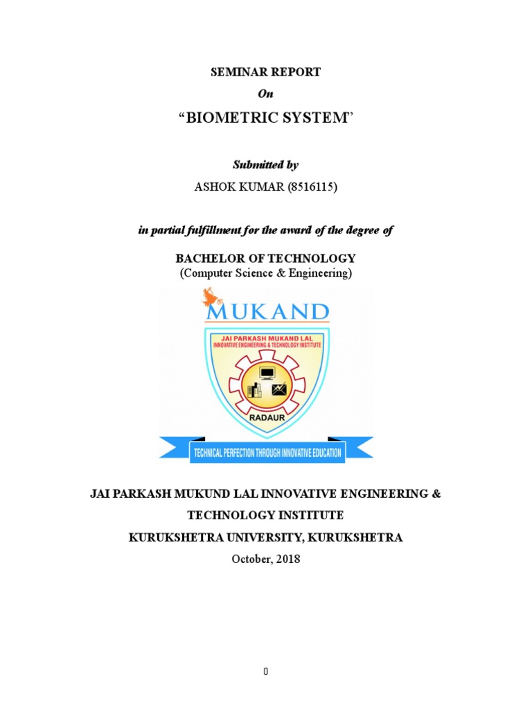 "Biometric System" Seminar Report Download Free PDF Biometrics