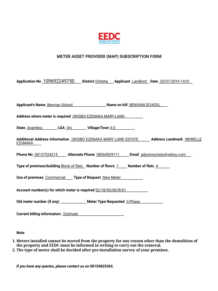 EEDC Meter Application Form Submission | PDF | Finance & Money ...