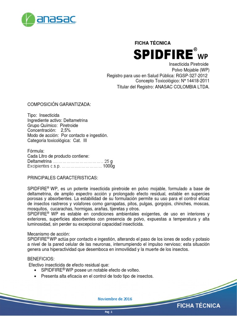 Ficha Tecnica Spidfire WP | PDF | Insectos | Agua