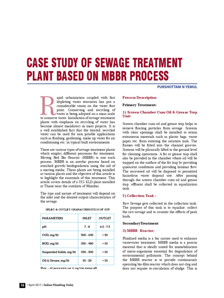 MBBR Sewage Treatment Plant Case Study | PDF | Sewage Treatment ...