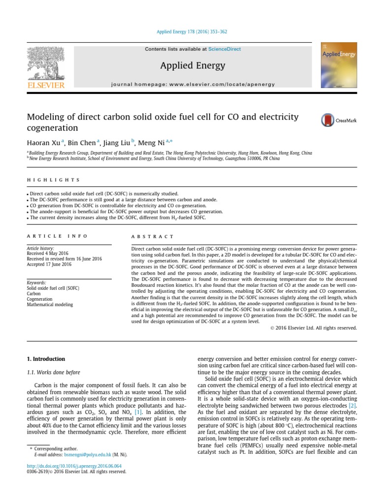 Modelling of Direct Carbon Solid Oxide Fuel Cell For CO and Electricity ...