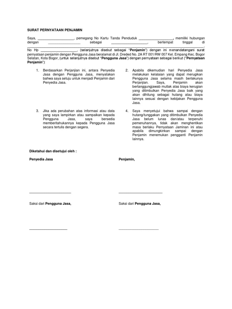 Surat Pernyataan Penjamin Pdf