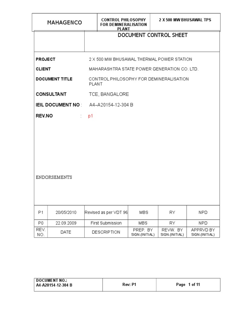 Control Philosophy - DM Plant | PDF | Ion Exchange | Programmable Logic ...