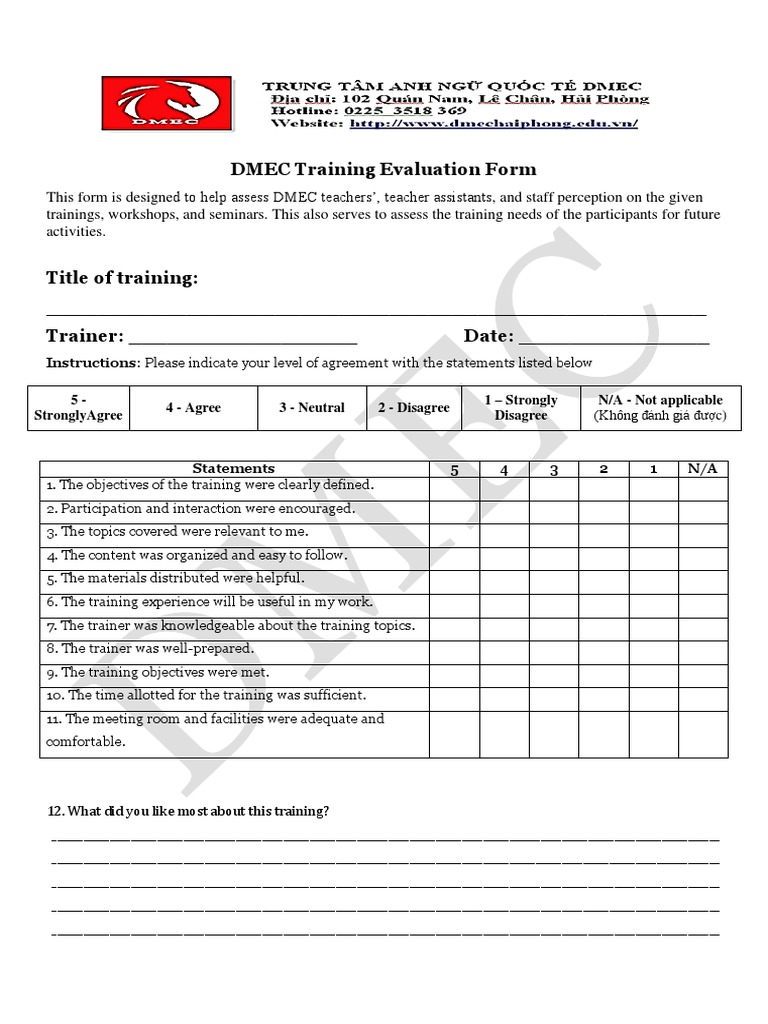 DMEC Training Feedback Evaluation Form | PDF | Applied Psychology ...