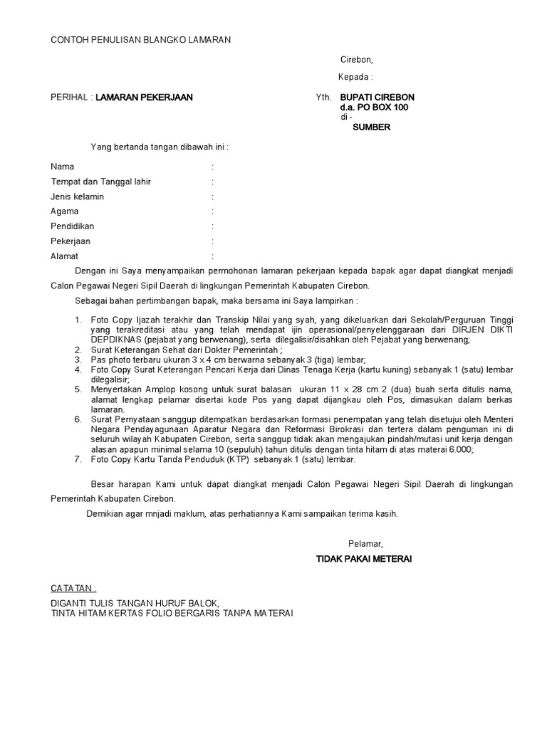 Contoh Surat Lamaran Cpns Pdf