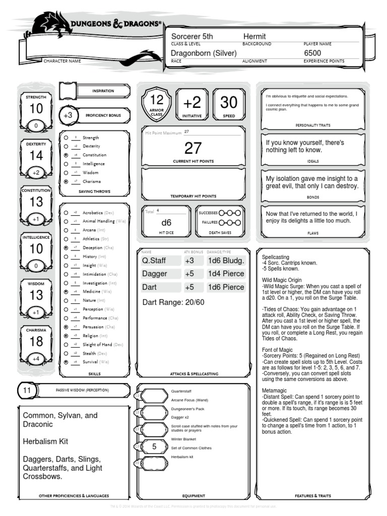 5e Wild Magic Sorcerer LVL 5 PDF Gary Gygax Games D20 System