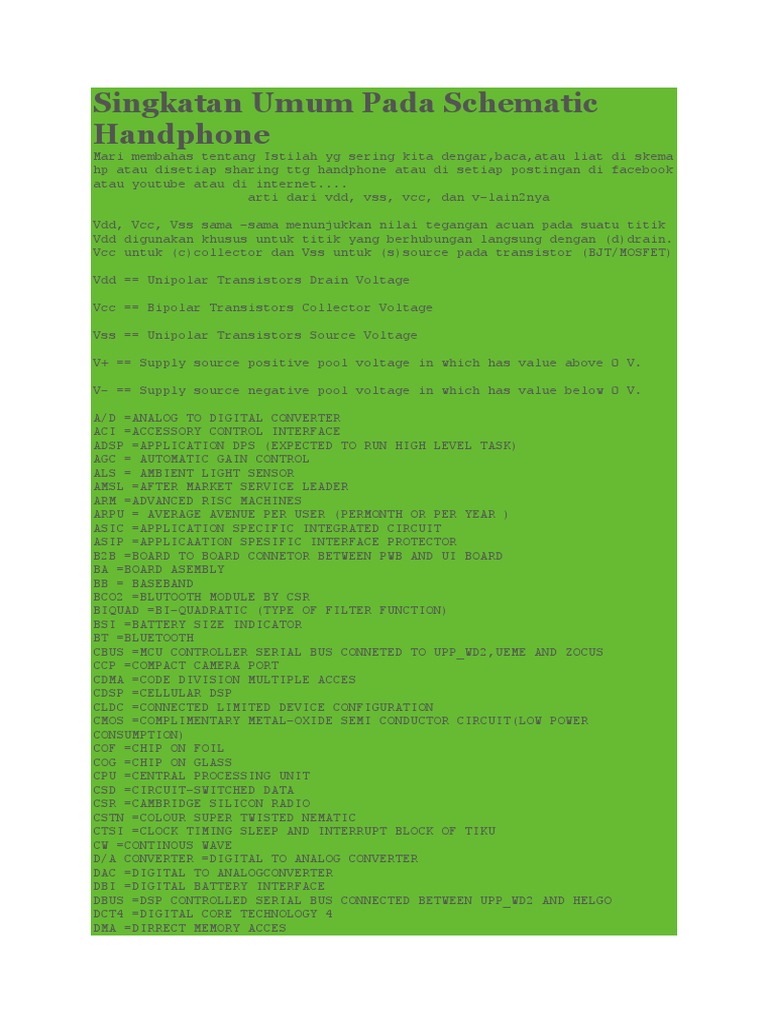 Singkatan Umum Pada Schematic Handphone | PDF | Transistor | Field ...