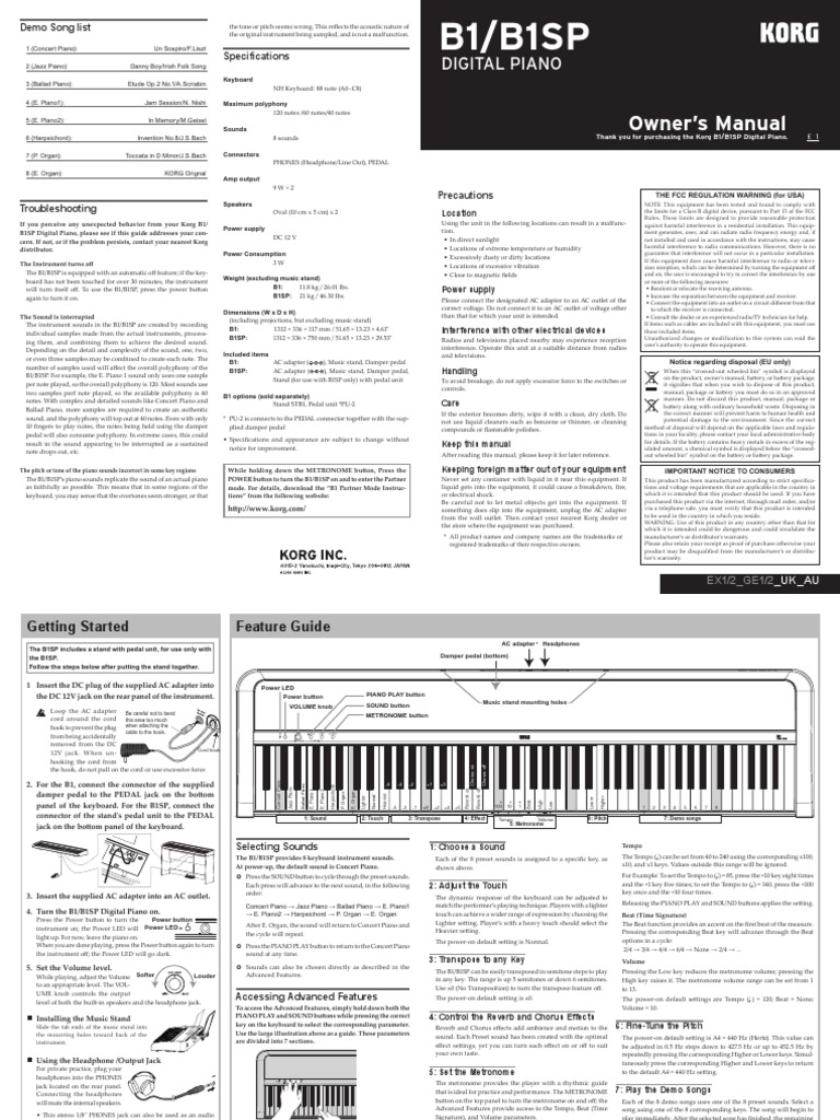 B1sp Didgital Piano Manual PDF Piano Organ (Music)