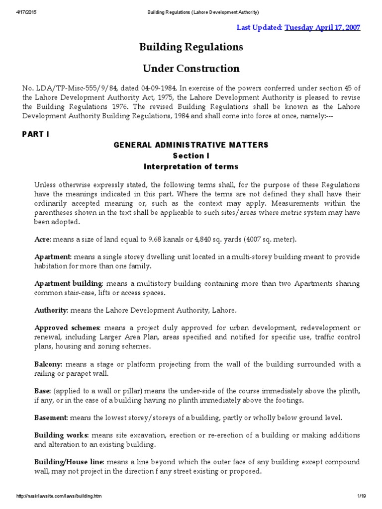 Lahore Development Authority Building Regulations | PDF | Building ...