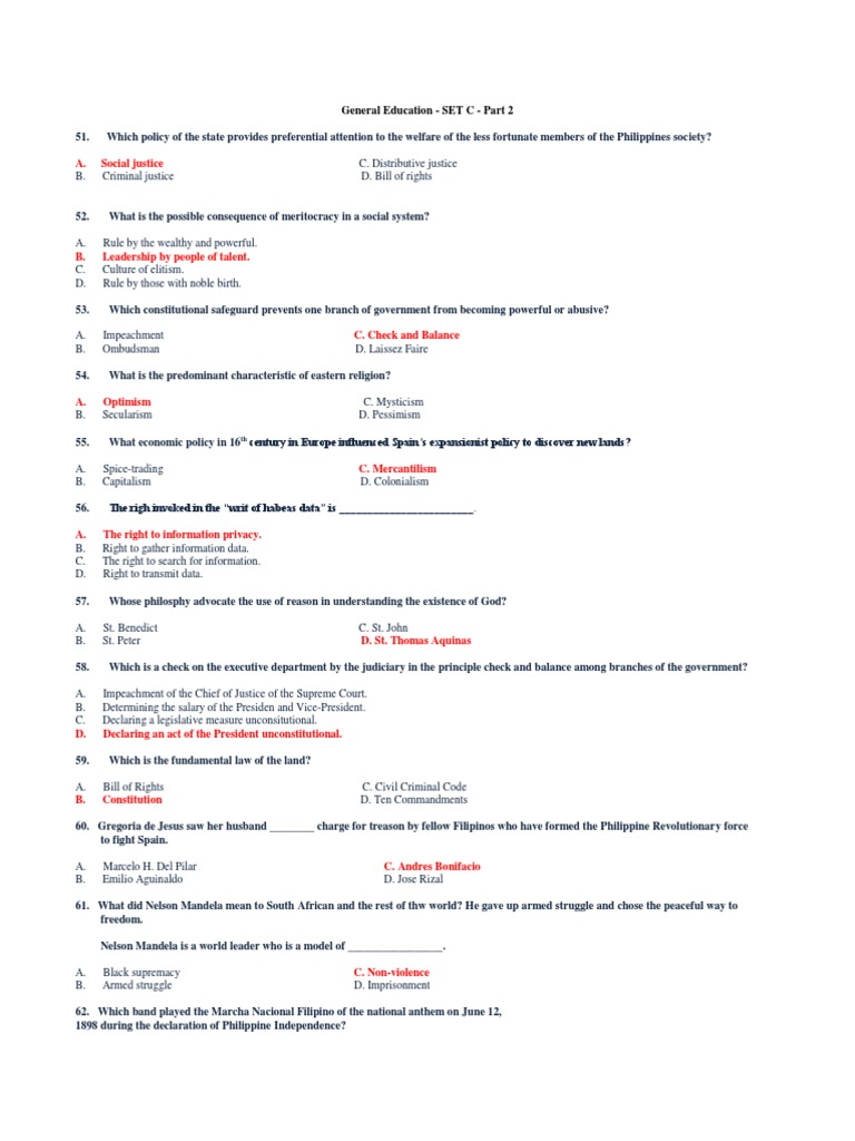 General Education - SET C - Part 2 | PDF | Carbohydrates | Philippines