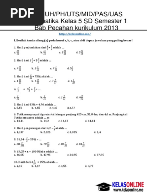 Soal Matematika Kelas 5 Kurikulum 2013 Bab Pecahan Pdf