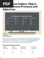 Subject, Object, Possessive Pronouns and Adjectives