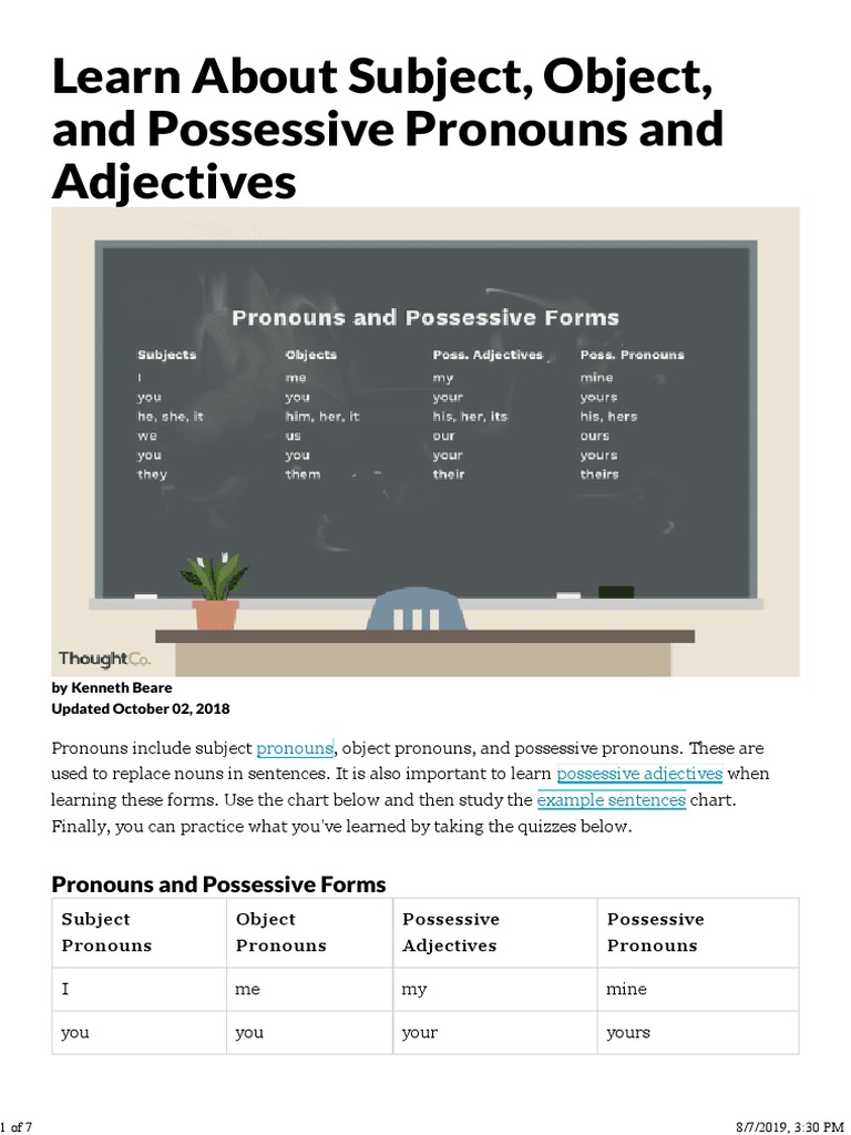 Understanding Pronouns and Adjectives | PDF | Pronoun | Subject (Grammar)