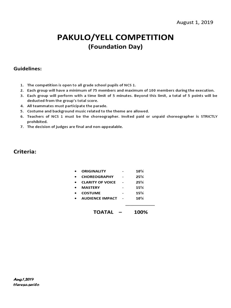 Yell Competition Guidelines and Criteria | PDF