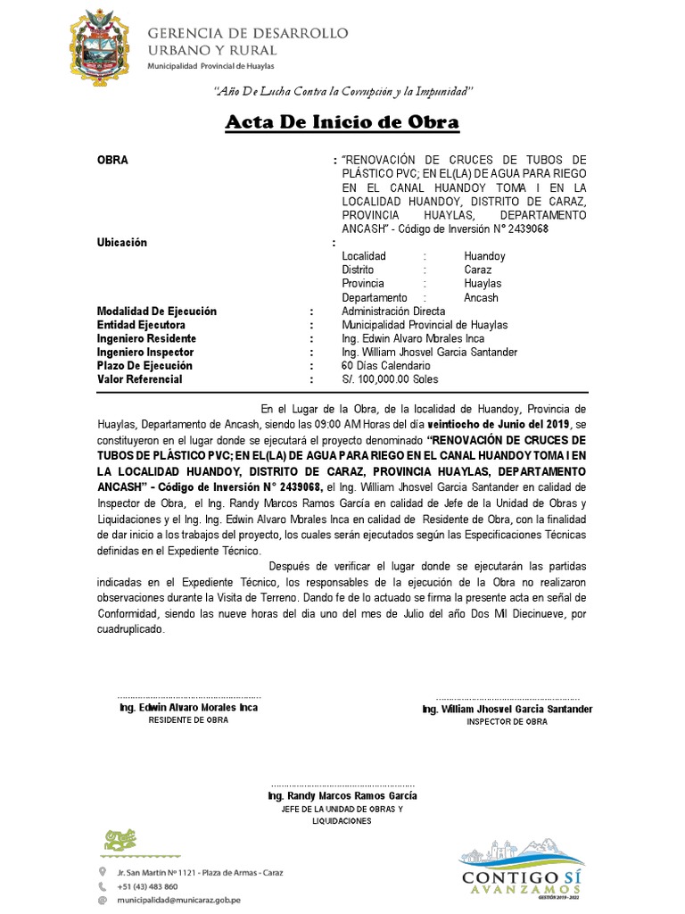 Acta de Inicio de Obra | PDF | Gobierno