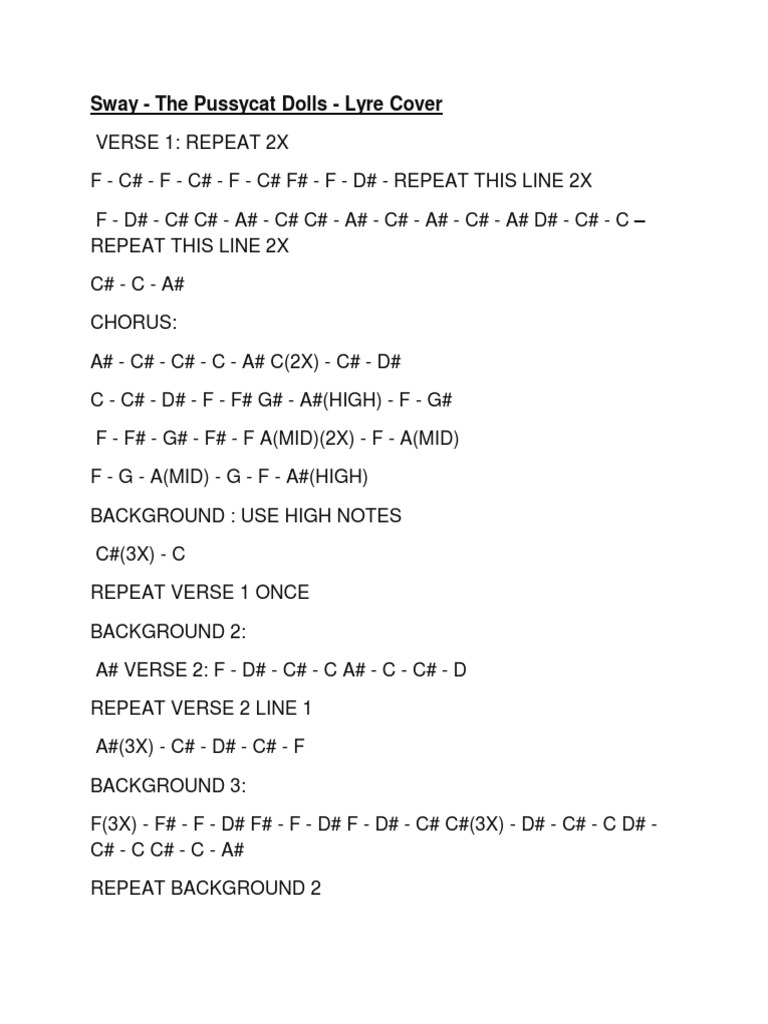 Sway - The Pussycat Dolls - Lyre Cover | PDF | Song Structure | Musical