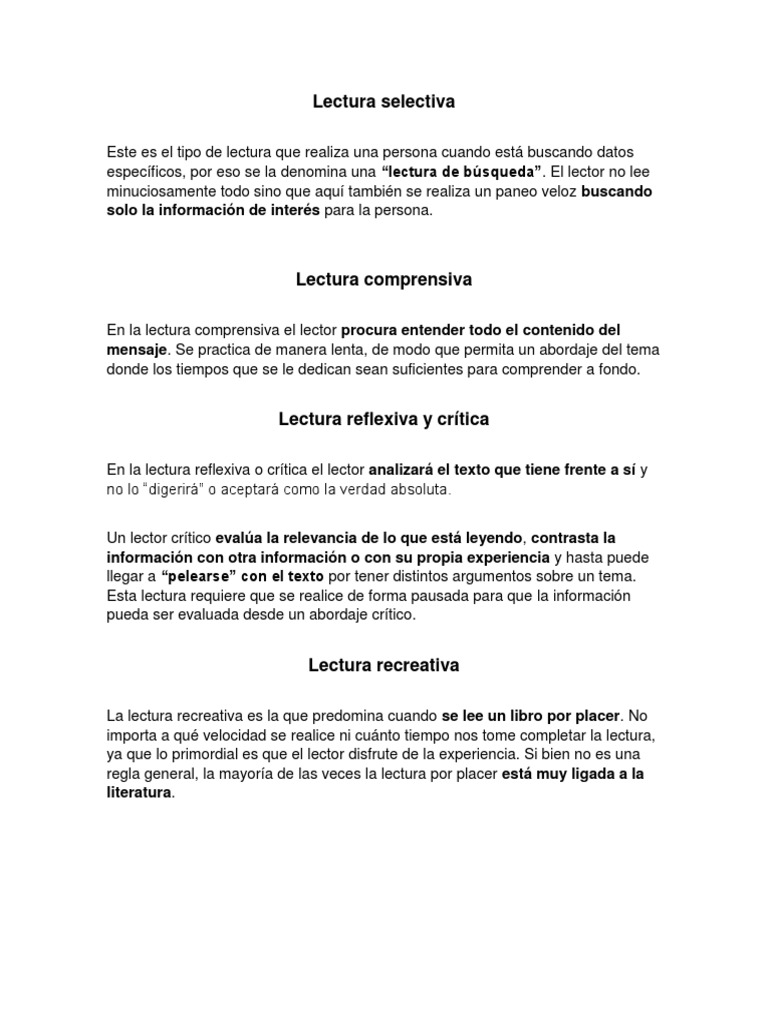 Tipos de Lectura y sus Características | PDF | Filosofía | Relaciones ...
