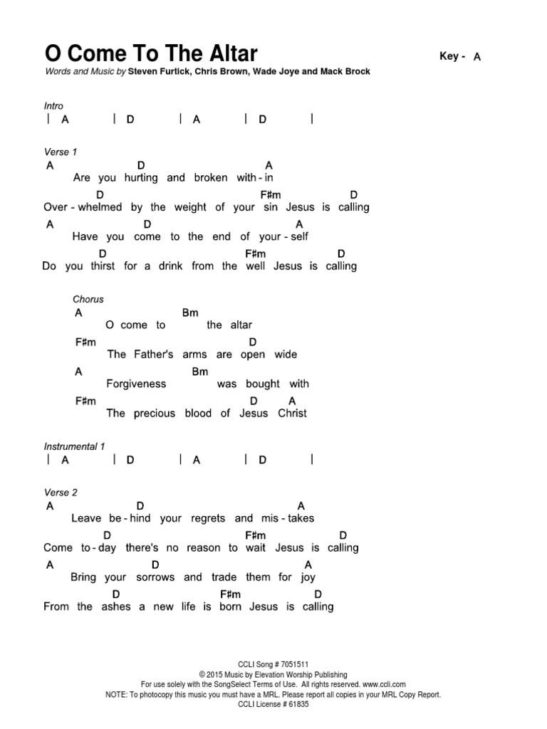 O Come To The Altar SongSelect Chart in A PDF PDF