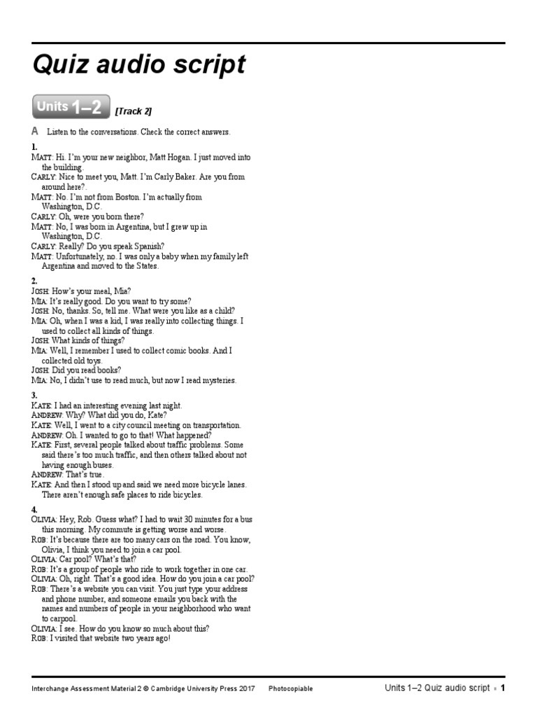 Quiz Audio Script: Units | PDF | Social Science