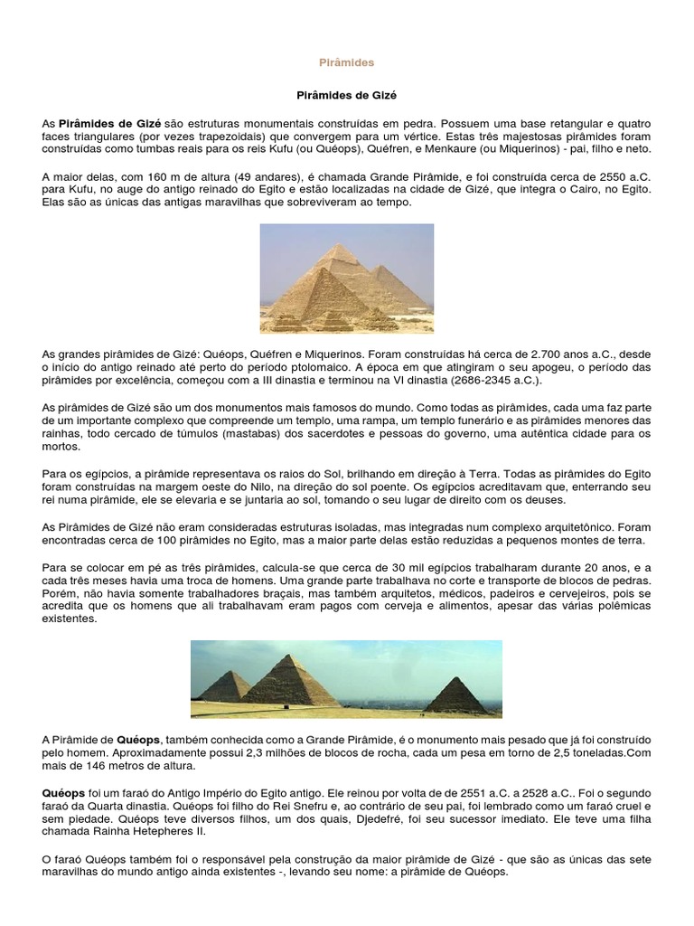 Pirâmides de Gizé: História e Estrutura | PDF | Pirâmides egípcias | Antigo  Egito, image size:768x1024