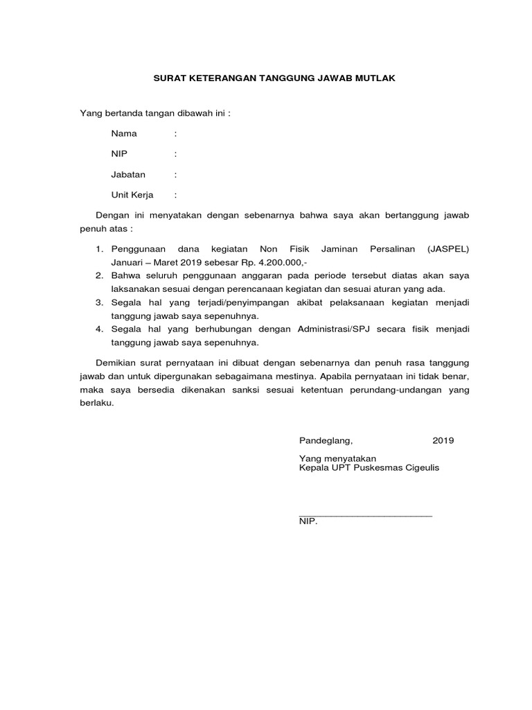 Surat Keterangan Tanggung Jawab Mutlak