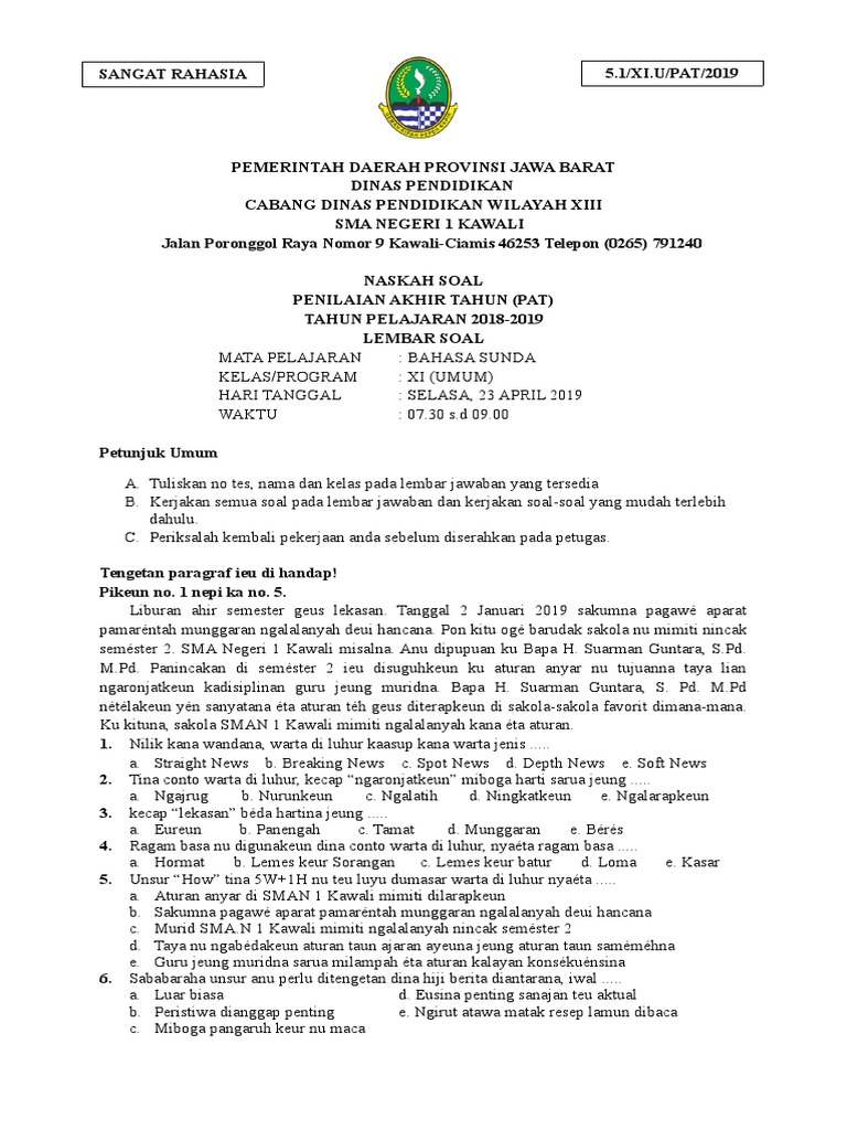 Soal Pat B Sunda Pdf