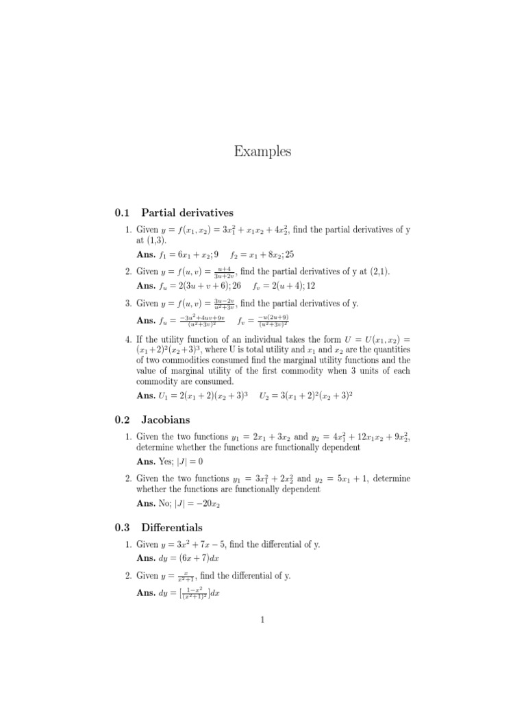 Partial Derivatives, Jacobians, Differentials, and Other Calculus