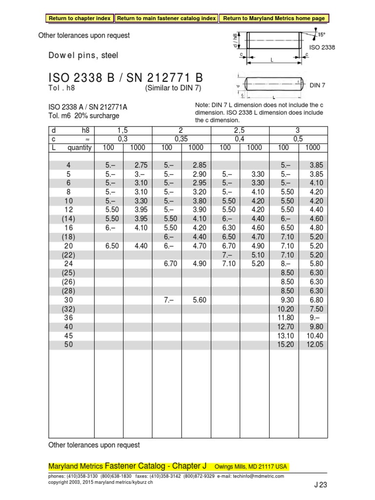ISO 2338 B / SN 212771 B Dowel Pins, Steel PDF Manufactured Goods