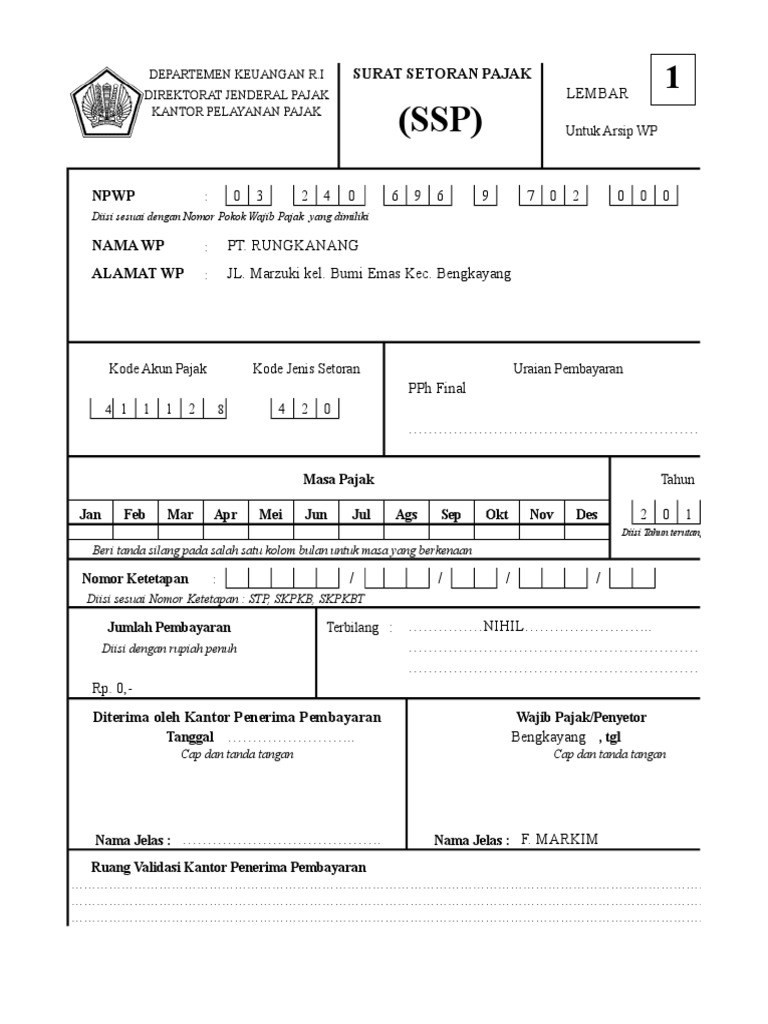Surat Setoran Pajak: Untuk Arsip WP | PDF