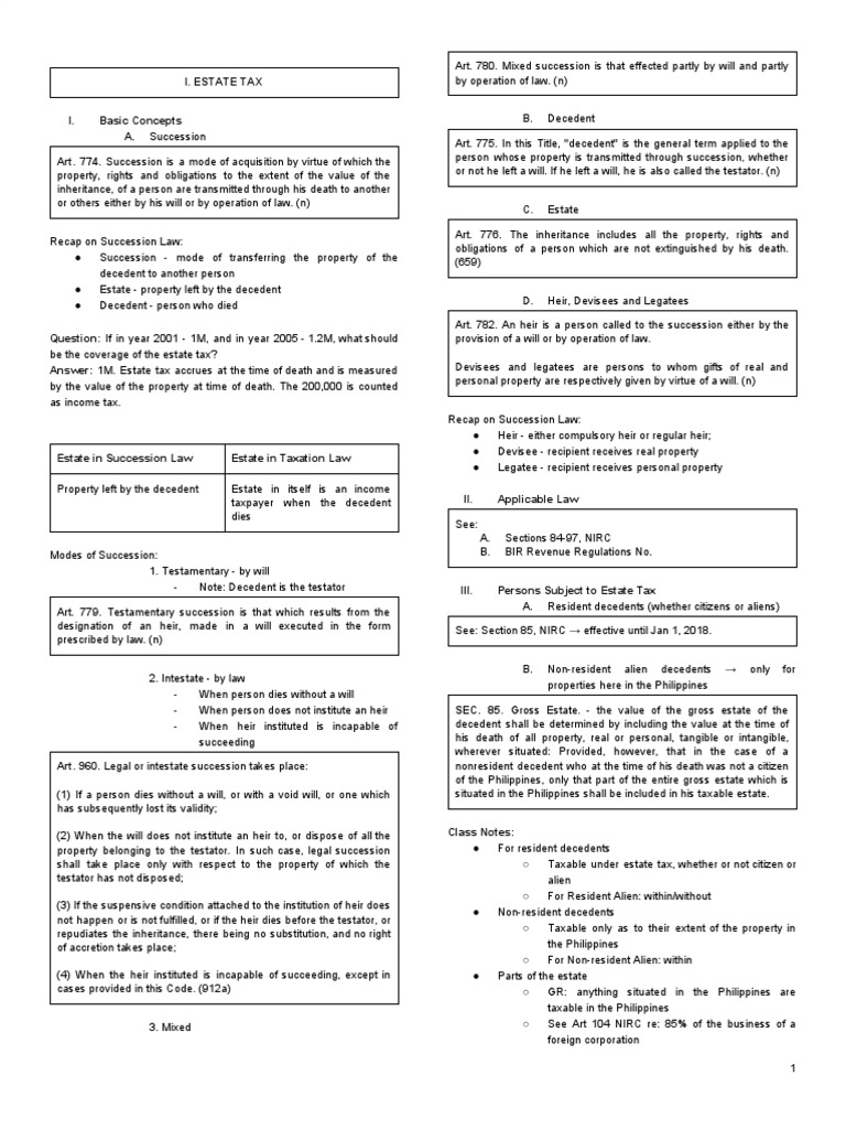 Tax 2 Reviewer Part 1 | PDF | Estate Tax In The United States | Will ...