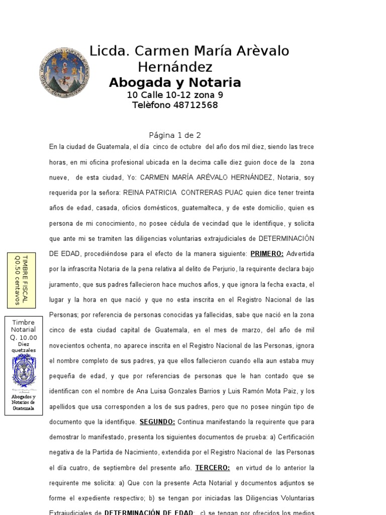 Acta Notarial de Requerimiento de Detrminacion de Edad | PDF | Gobierno