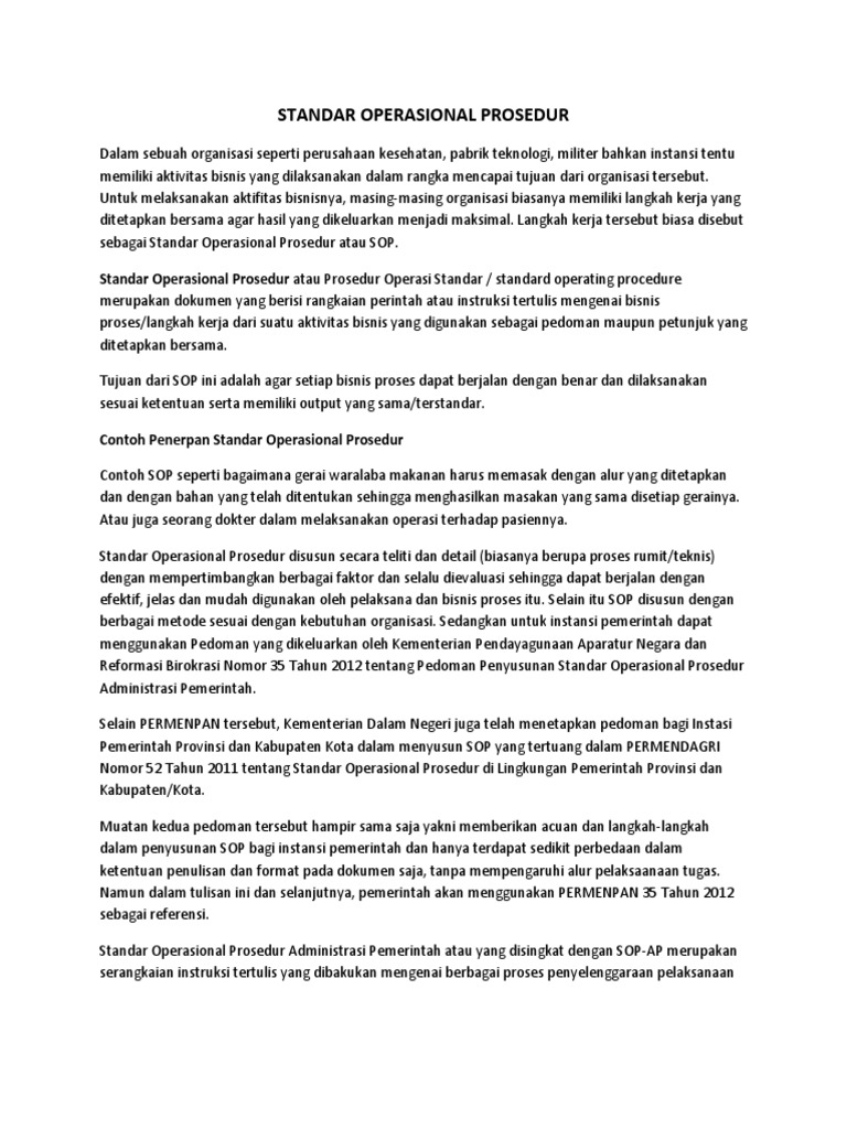 Panduan Standar Operasional Prosedur | PDF