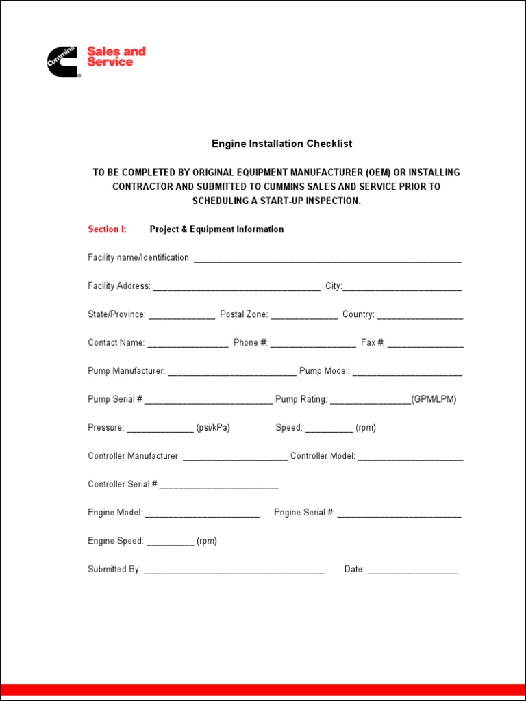 Engine Installation Checklist Download Free PDF Engines Hvac