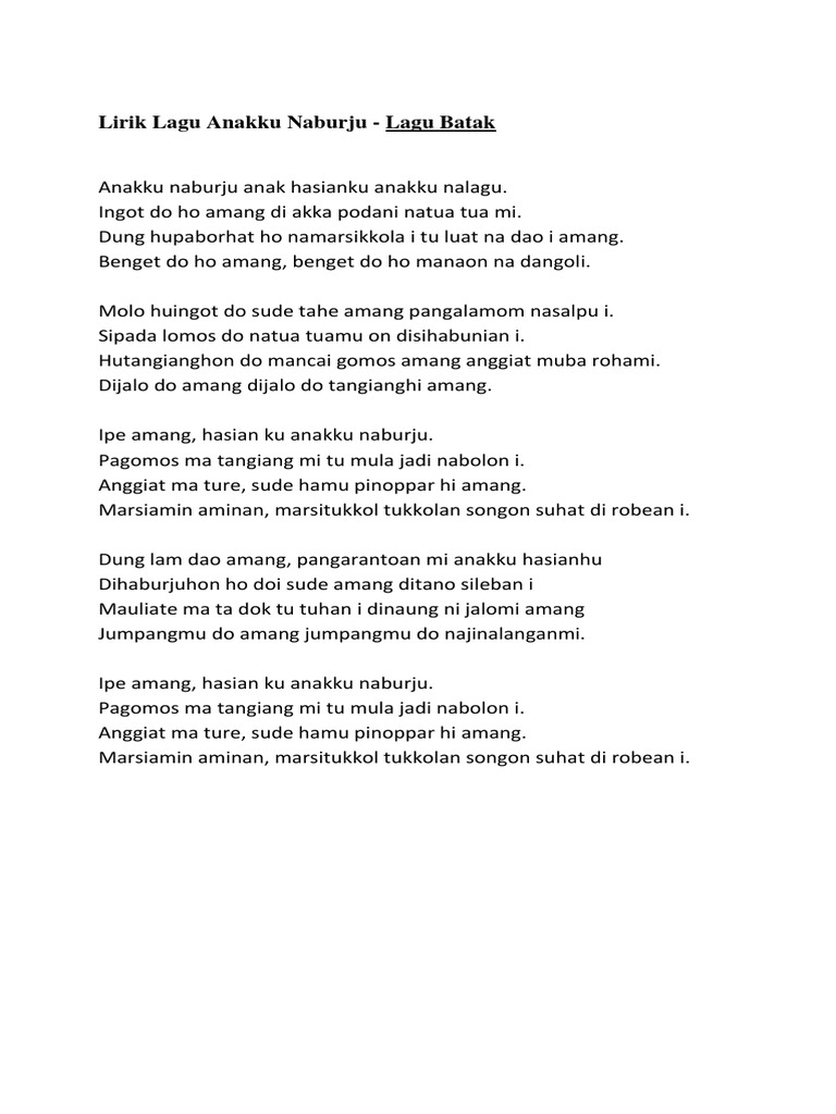Lirik Lagu Anakku Naburju