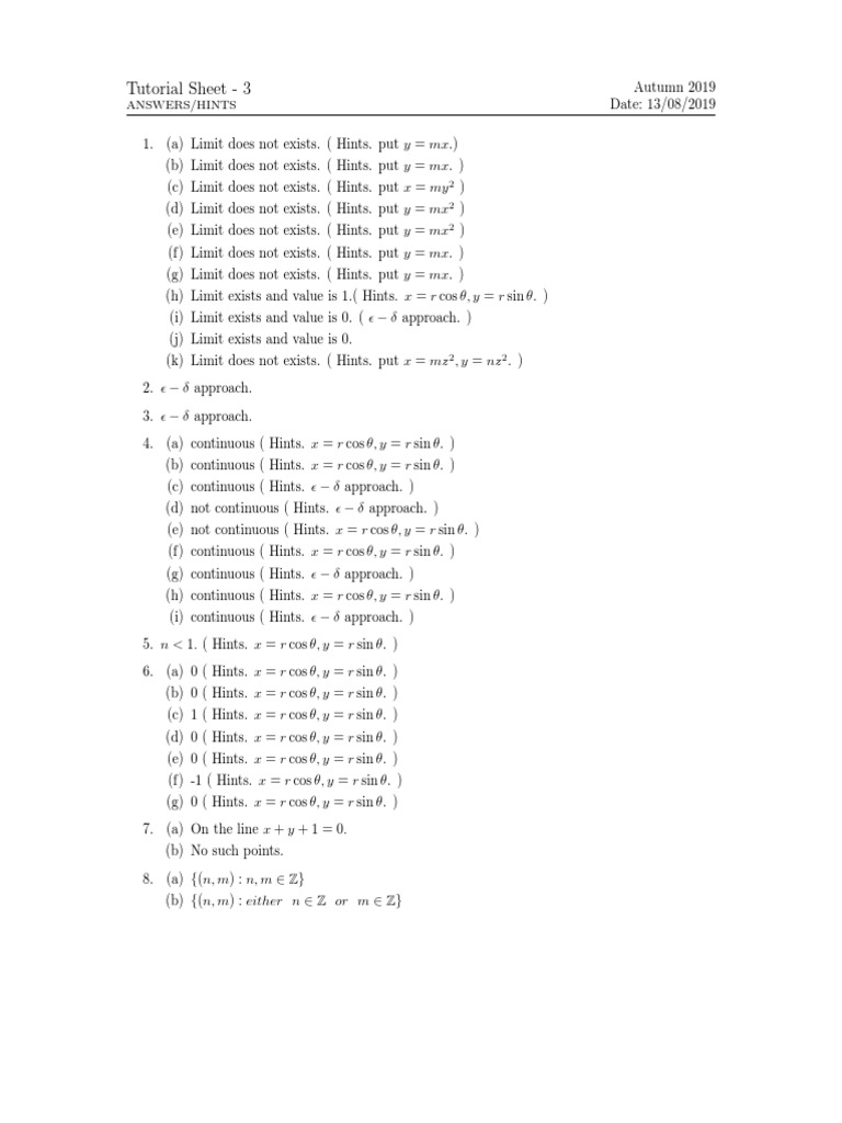 Tutorial Sheet 3 Answers Hints Pdf
