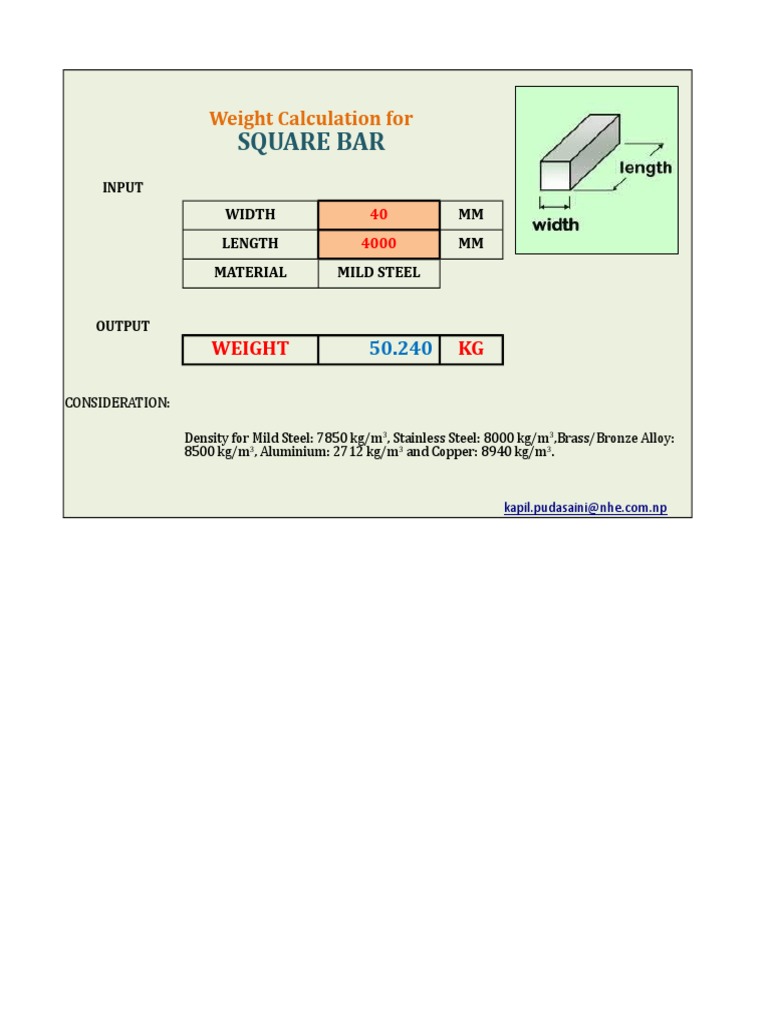 Square Bar Weight Calculation Guide | PDF | Bronze | Brass