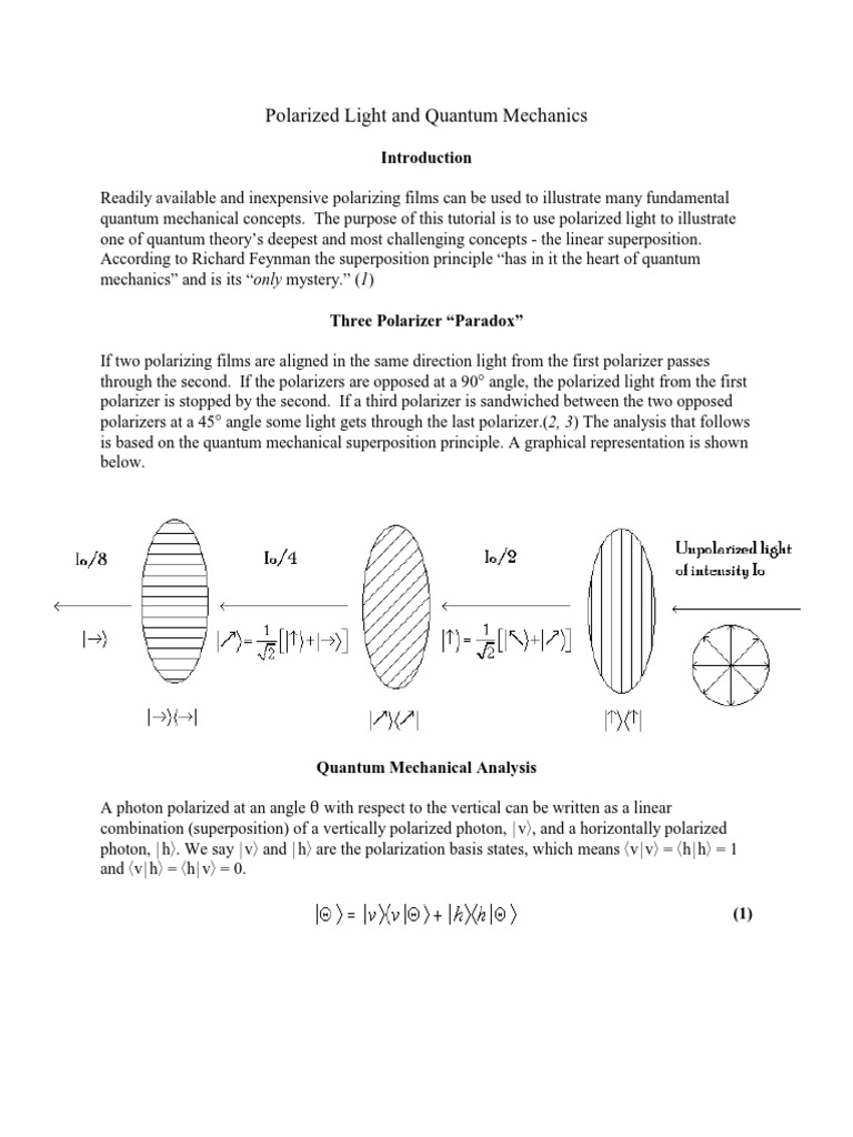 Polarized Light and Quantum Mechanics PDF Polarization (Waves) Photon