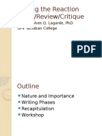 Writing The Reaction Paper/Review/Critique: Prof. Stephen Q. Lagarde, PHD Upv Tacloban College