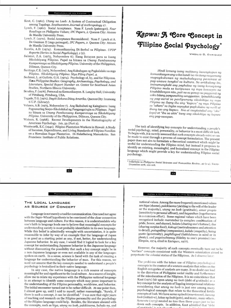 Kapwa - A Core Concept in Filipino Social Psychology PDF | PDF