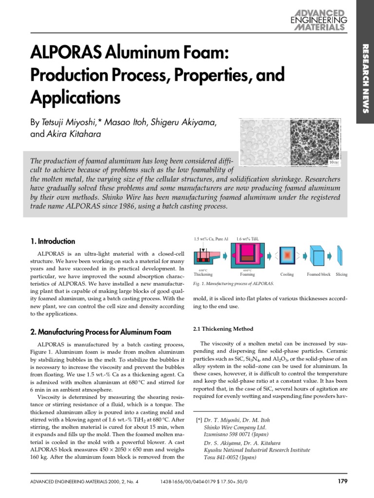 Aluminium Foam - Production Process, Properties and Applications | PDF ...