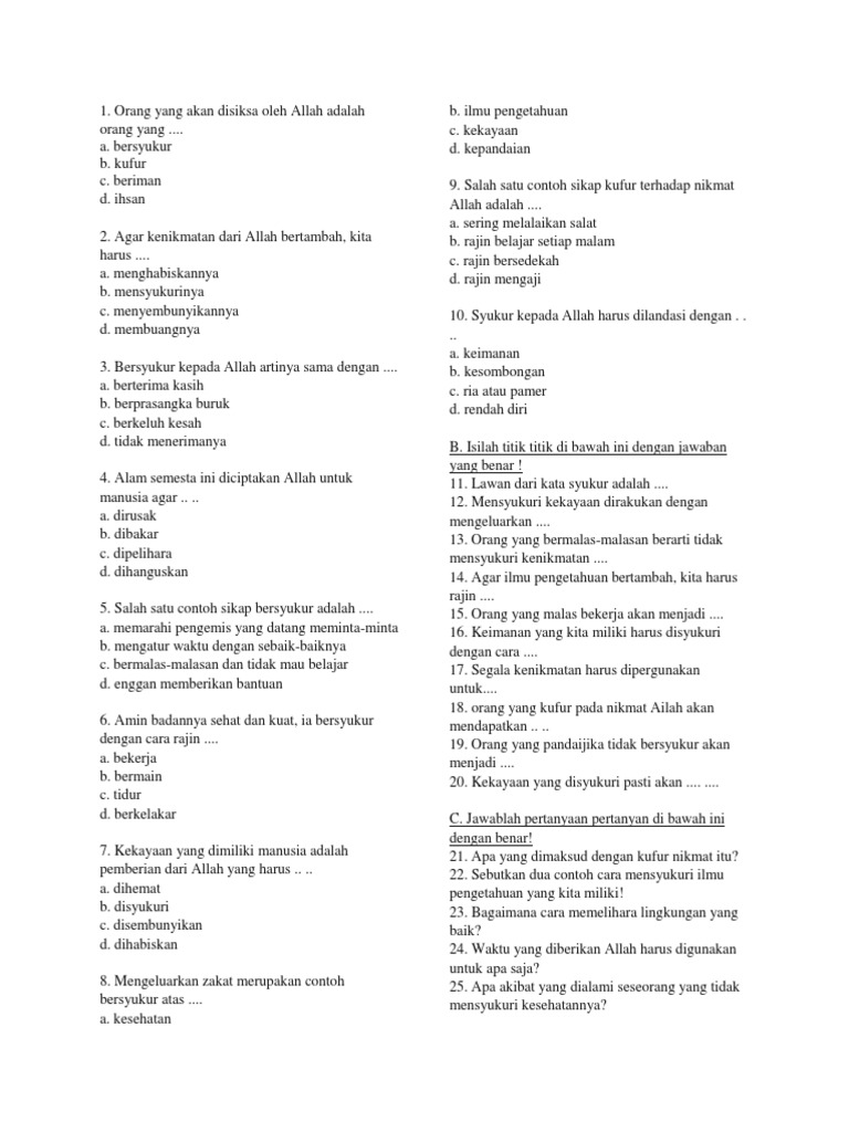 Soal Uas Agama Islam Kelas 3 Semester 2 Docx