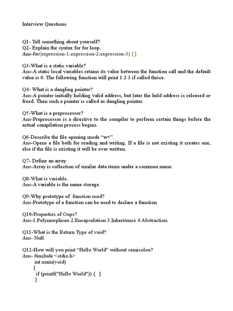 Interview Questions | PDF | Class (Computer Programming) | Inheritance ...