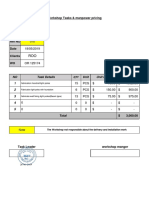 Workshop Tasks & Manpower Pricing: NO QTY Unit Unit Price Totel 1 2 3 4 5 Task Details