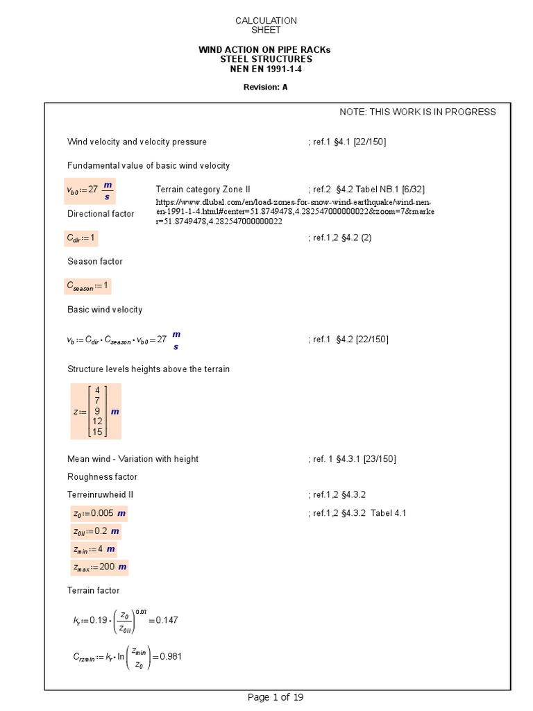 Mathcad - Pipe Rack Structure Wind Design Loads | PDF | Classical ...