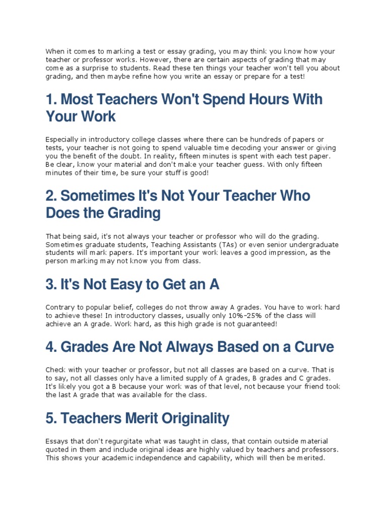 10 Things Your Teacher Won't Tell You About Grading PDF Teaching