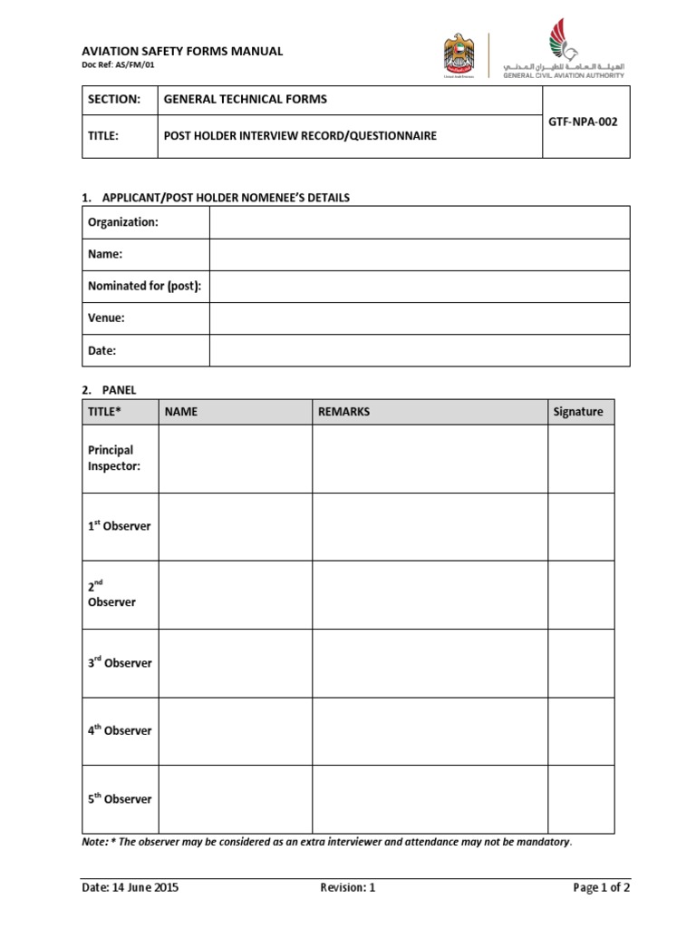 Post Holder Interview Record Form | PDF | Aviation | Transport Safety