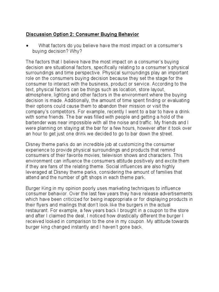 Discussion Option 2: Consumer Buying Behavior | PDF | Retail | Consumer ...