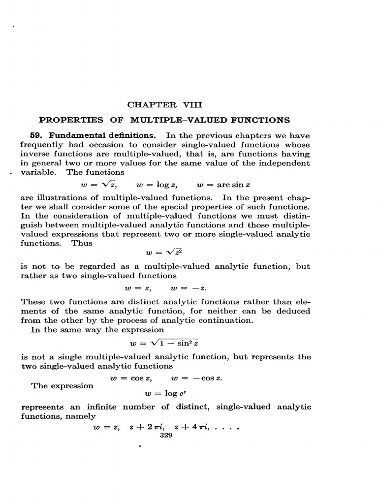 Properties of Multiple-Valued Functions 59. Fundamental Definitions. in ...