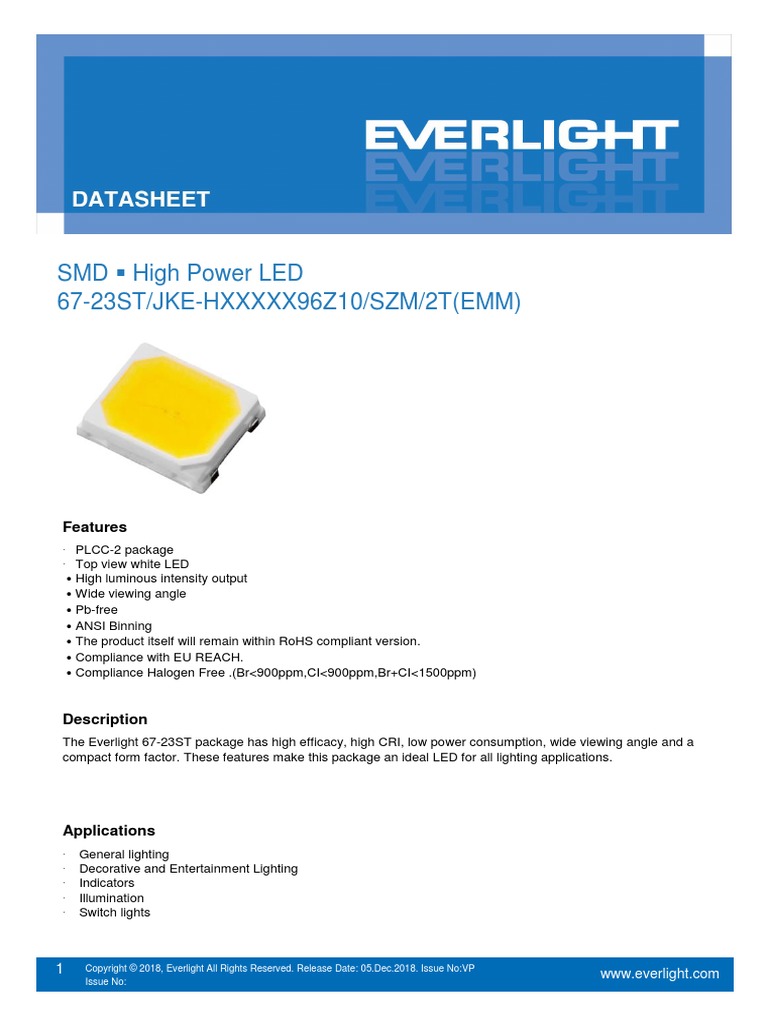 Everlight 1W-9V 140lm | PDF | Lighting | Soldering